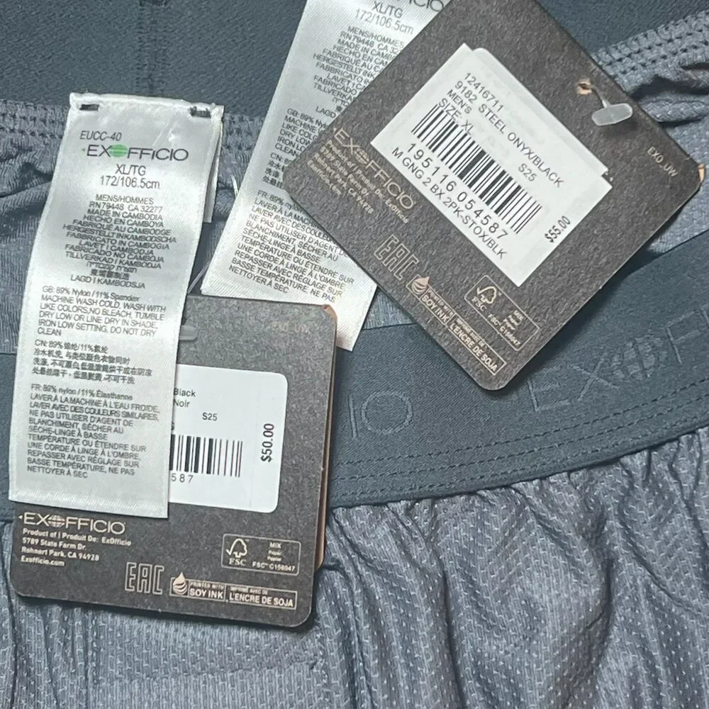 ExOfficio Men's XL Boxer Give-N-Go 2.0 Performance Underwear 2-Pack Quick Drying